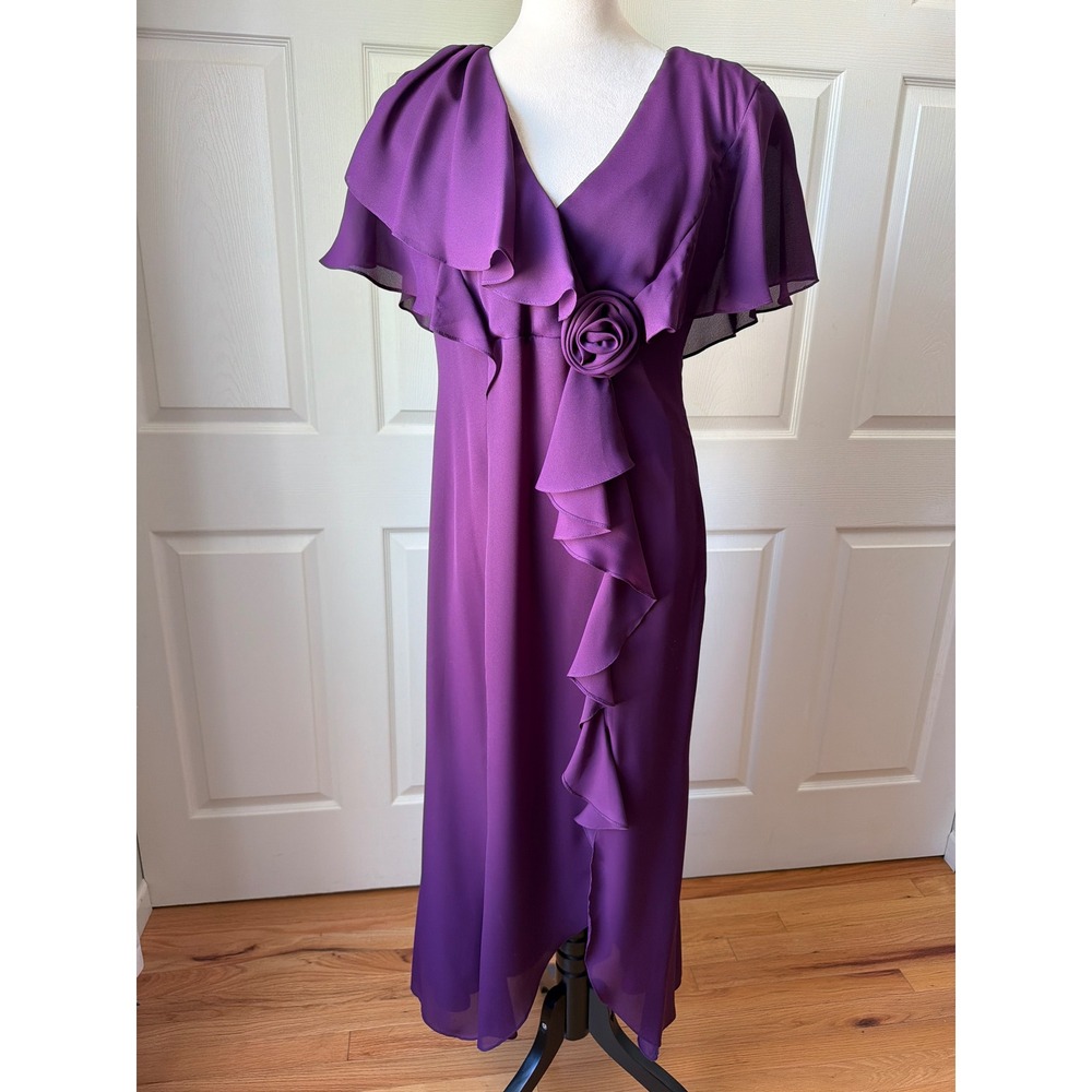 Vintage Y2K Maxi Dress Size 7/8 Purple Rosette Ruffle Chiffon Formal Hoco Party